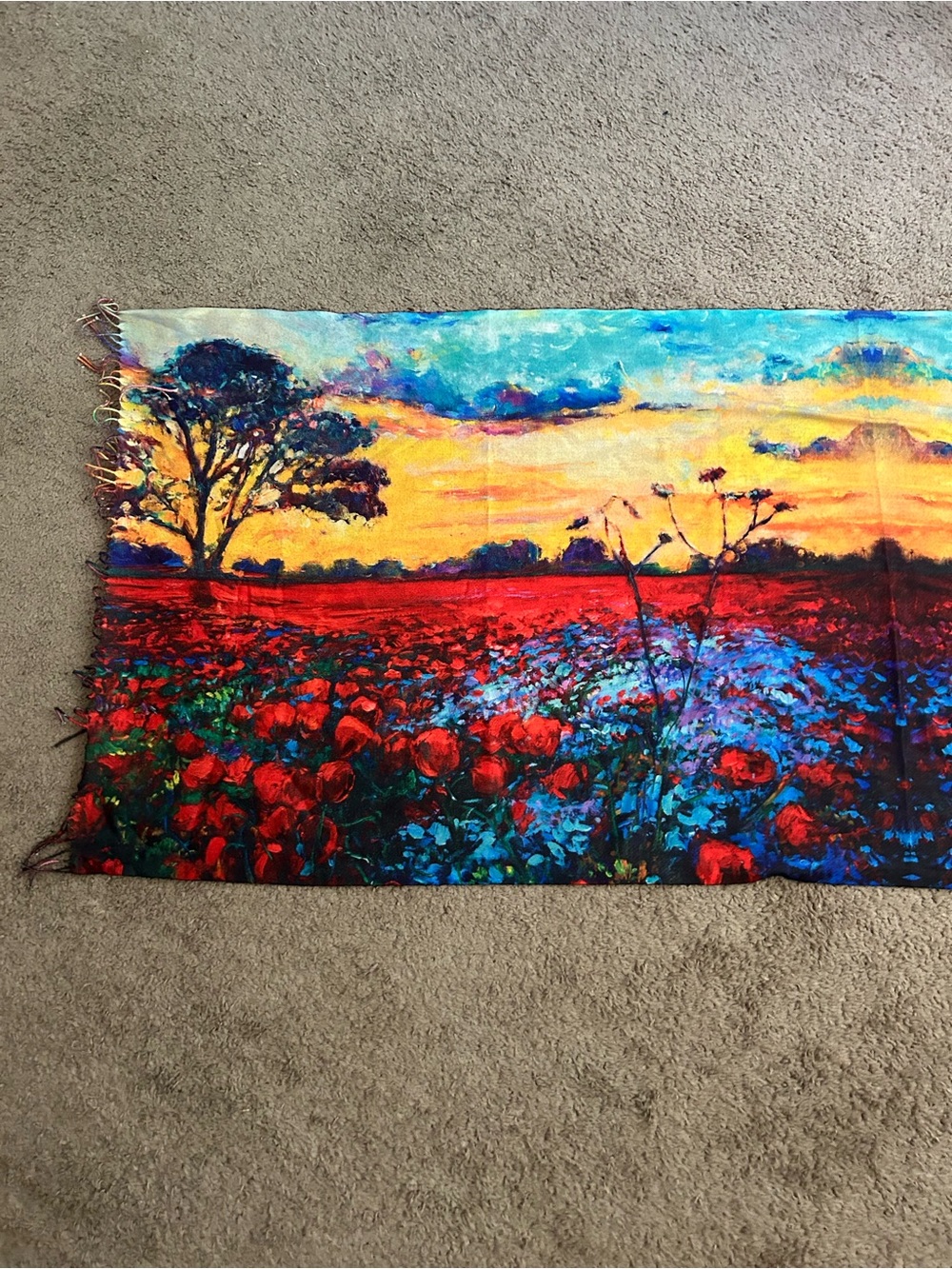 Vibrant Red & Blue Floral Field Wall Tapestry